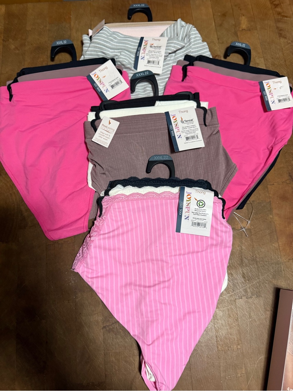 Women’s Sz XXXL Pink & Neutral Cotton Blend Thong Panties Packs Lot of 5